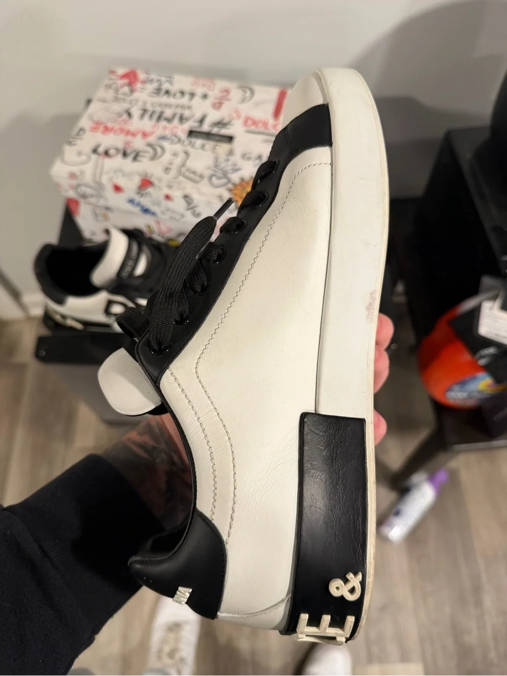 Dolce & Gabbana Black and White Logo Sneakers with Branded Box